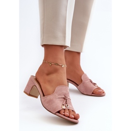 Chanclas De Mujer Con Tacón Alto De Ante Ecológico, Rosa Jemenna 2