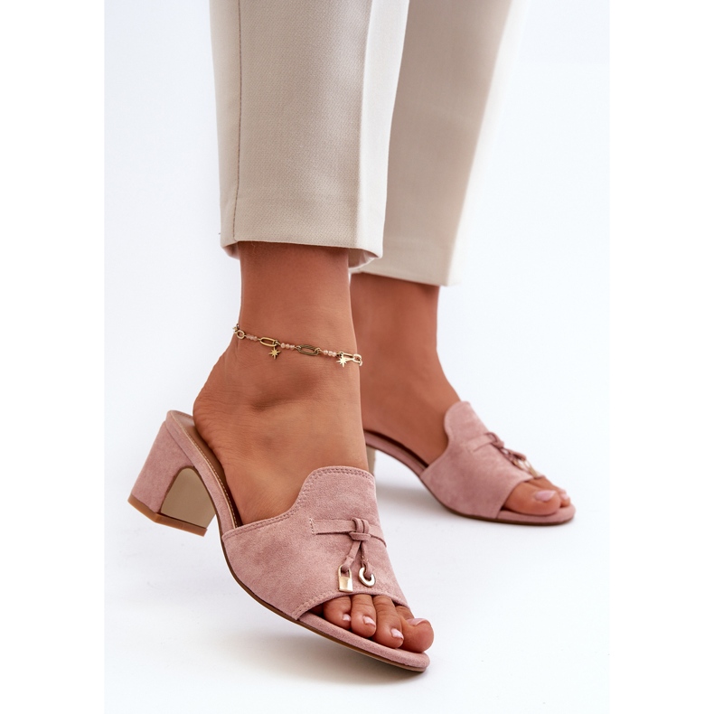 Chanclas De Mujer Con Tacón Alto De Ante Ecológico, Rosa Jemenna 2