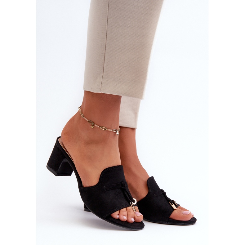 Chanclas De Mujer Con Tacón Alto De Ante Ecológico, Negro Jemenna 1