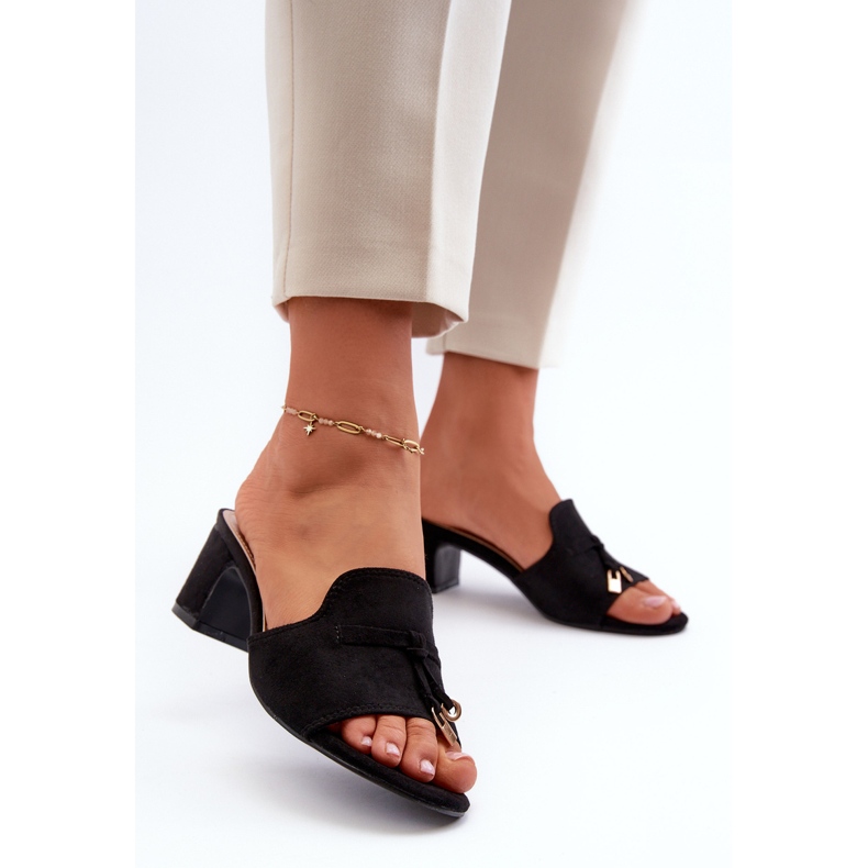 Chanclas De Mujer Con Tacón Alto De Ante Ecológico, Negro Jemenna 2