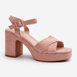 Sandalias de Mujer Confeccionadas en Ante Ecológico en Tacón y Plataforma, Rosa Sakane rosado 3