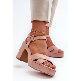 Sandalias de Mujer Confeccionadas en Ante Ecológico en Tacón y Plataforma, Rosa Sakane rosado 2