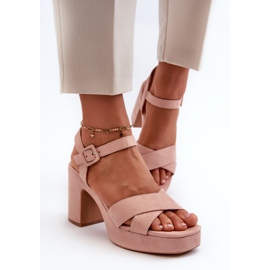 Sandalias de Mujer Confeccionadas en Ante Ecológico en Tacón y Plataforma, Rosa Sakane rosado 4