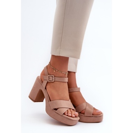 Sandalias de Mujer Confeccionadas en Ante Ecológico con Tacón Alto y Plataforma, Beige Oscuro Sakane 1