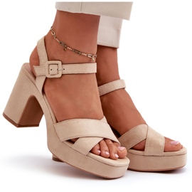 Sandalias de Mujer Confeccionadas en Ante Ecológico con Tacón Alto y Plataforma, Beige Claro Sakane 8