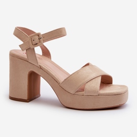 Sandalias de Mujer Confeccionadas en Ante Ecológico con Tacón Alto y Plataforma, Beige Claro Sakane 3