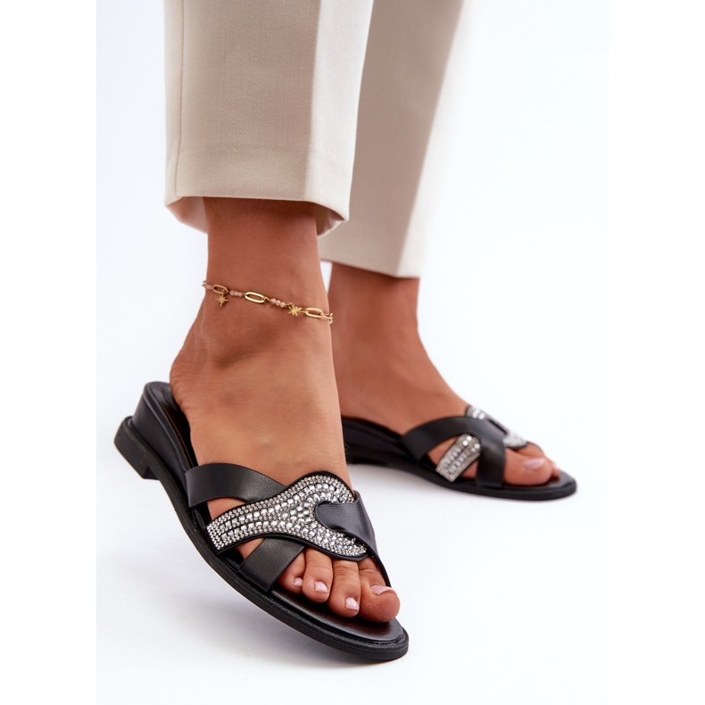 Chanclas de Mujer con Cuña y Adorno, Negro Asysa 2