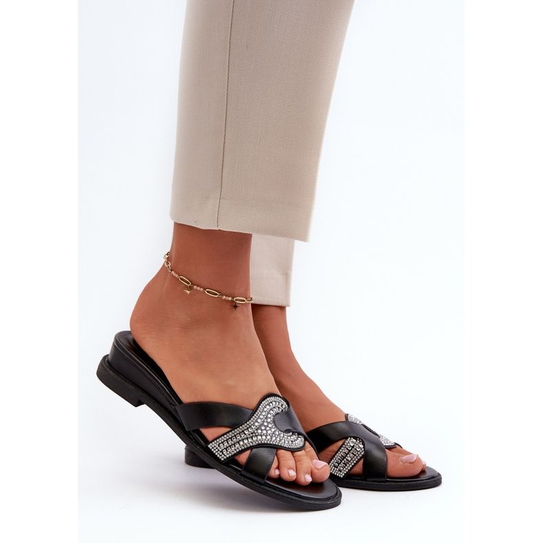 Chanclas de Mujer con Cuña y Adorno, Negro Asysa 1
