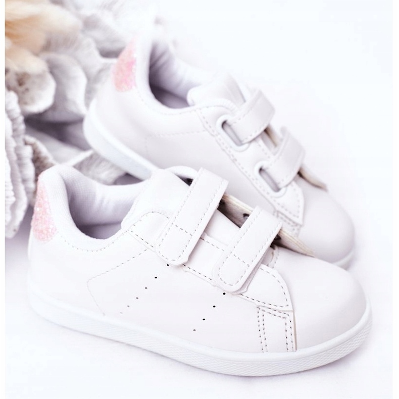 Zapatillas para niños con velcro blanco y rosa 2