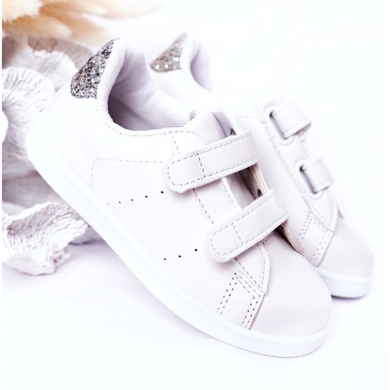 Zapatillas deportivas infantiles con velcro, blancas y plateadas. blanco 4