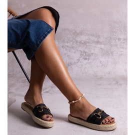Chanclas alpargatas negras con hebilla dorada de Feorie negro 1