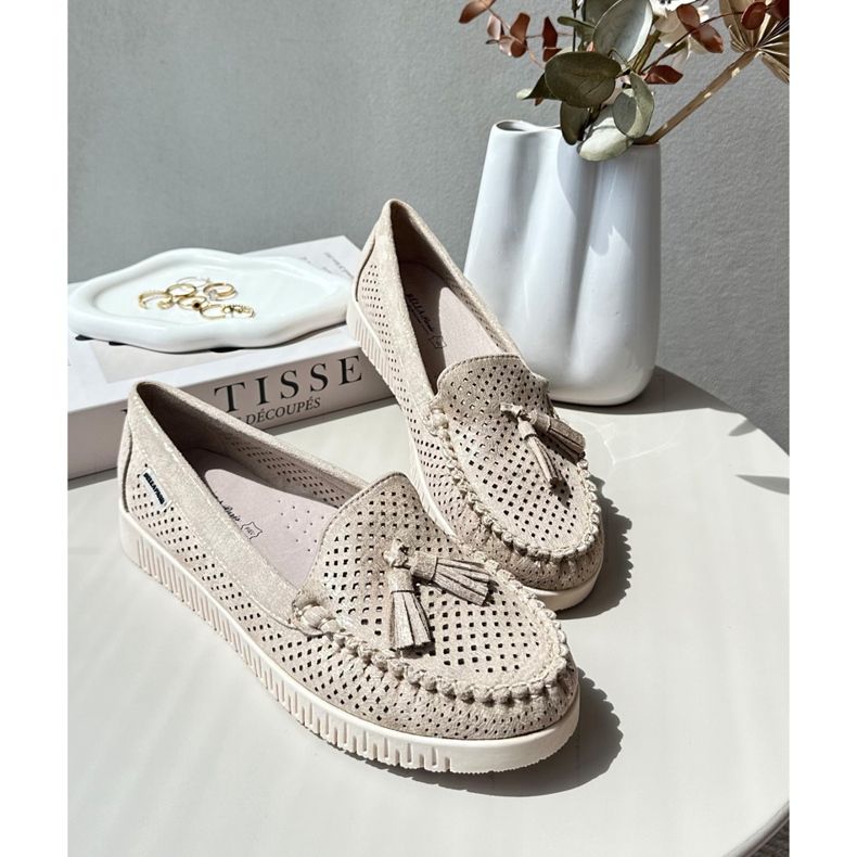 Mocasines de Mujer Calados en Ante Ecológico, Tinami Dorado 1