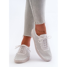 Deportivas Mujer de Piel con Estampado Calado, Blanco Ilvima 6