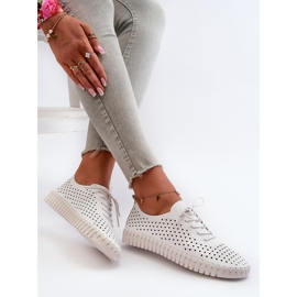 Deportivas Mujer de Piel con Estampado Calado, Blanco Ilvima 8