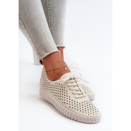 Deportivas Mujer Piel Beige con Estampado Calado Ilvima 7
