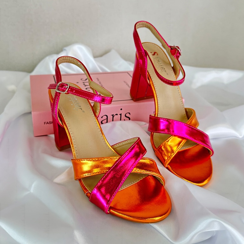 Sandalias Tacón Piel Ecológica Fucsia Abilica rosa 1