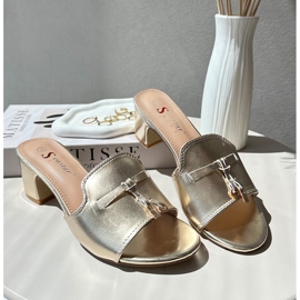Chanclas de Mujer de Piel Ecológica con Tacón Alto, Dorada Jemenna dorado 7