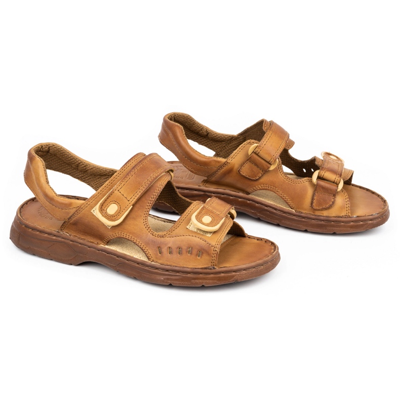 ŁUKPOL Sandalias hombre piel con velcro 812 marrón 2