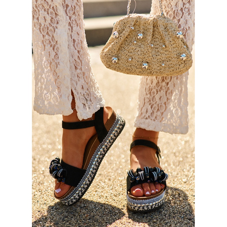 S.Barski Sandalias para mujeres en cuña y plataforma con decoraciones S. Barski Hy056 Negro 2