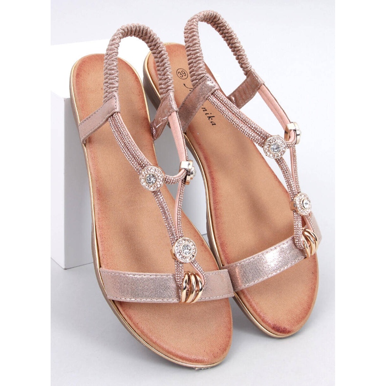 Sandalias Hesna champán con circonitas rosa 1