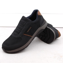 Zapatos slip-on cómodos de piel para hombre, azul marino, Rieker 39652-14 3