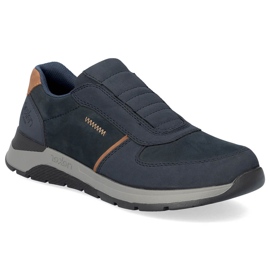 Zapatos slip-on cómodos de piel para hombre, azul marino, Rieker 39652-14 4