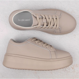 Zapatos de mujer de piel con plataforma, beige oscuro, Sergio Leone SP024 3