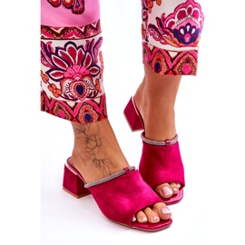 S.Barski Flip-flops de gamuza para mujeres con tacones altos S. Barski KV-612-2 Fuksja rosado 1