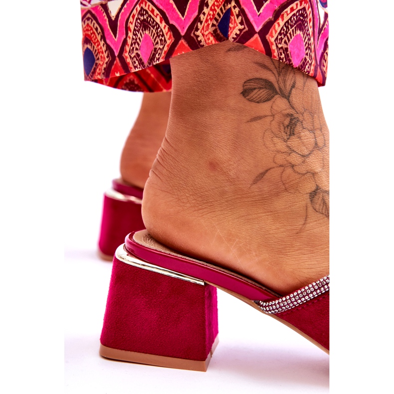 S.Barski Flip-flops de gamuza para mujeres con tacones altos S. Barski KV-612-2 Fuksja rosado 3
