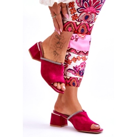 S.Barski Flip-flops de gamuza para mujeres con tacones altos S. Barski KV-612-2 Fuksja rosado 2