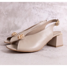 Sandalias tacón piel beige Karino 3