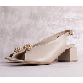 Sandalias tacón piel beige Karino 2