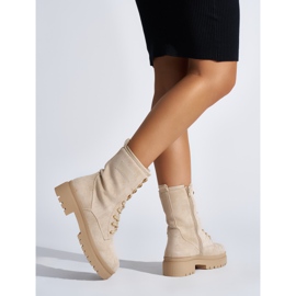 Botines de mujer con cordones beige 2 Botines de mujer con cordones beige 2