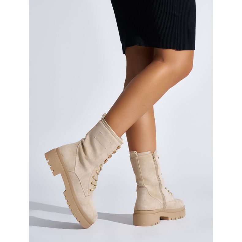 Botines de mujer con cordones beige 2 Botines de mujer con cordones beige 2