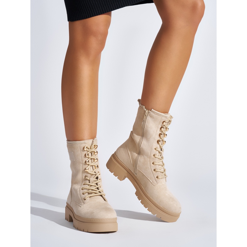 Botines de mujer con cordones beige 1 Botines de mujer con cordones beige 1
