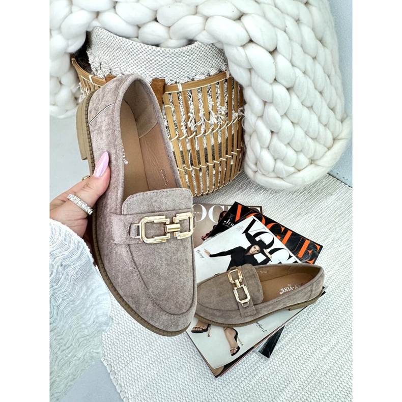 Mocasines de Mujer en Ante con Tacón Plano, Beige Oscuro Misal 1