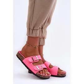Chanclas sin cordones para mujer con suela de corcho, rosa neón, Cortina rosado 1