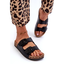 Evento Chanclas de Mujer con Plataforma de Corcho y Hebillas, Negro Klinesta 2