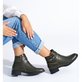 Botines tacón bajo mujer verde oscuro 3