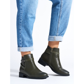 Botines tacón bajo mujer verde oscuro 1