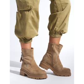 Botines de mujer beige oscuro con cremallera decorativa 1 Botines de mujer beige oscuro con cremallera decorativa 1