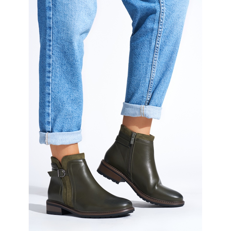 Botines de mujer verdes con tacón bajo 1