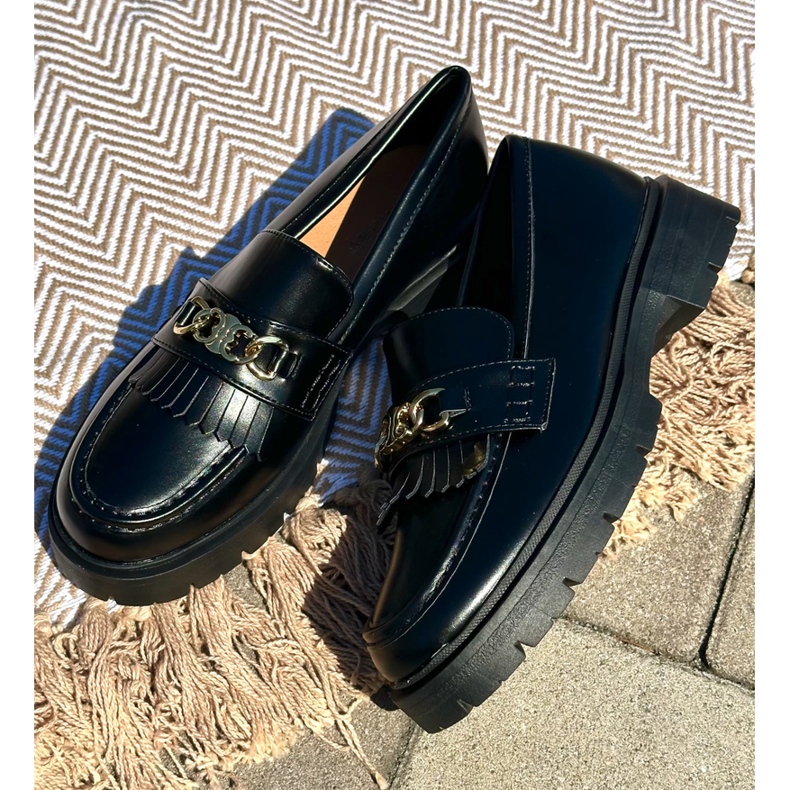 PH2 Mocasines Mujer Piel Ecológica Adorno Dorado, Negro Zanita 1