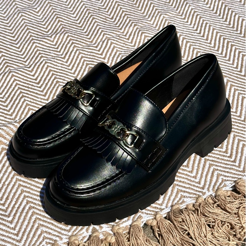 PH2 Mocasines Mujer Piel Ecológica Adorno Dorado, Negro Zanita 2