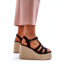 Sandalias de mujeres alpargadas para cuña con trenza negra negro 3