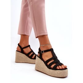 Sandalias de mujeres alpargadas para cuña con trenza negra negro 2