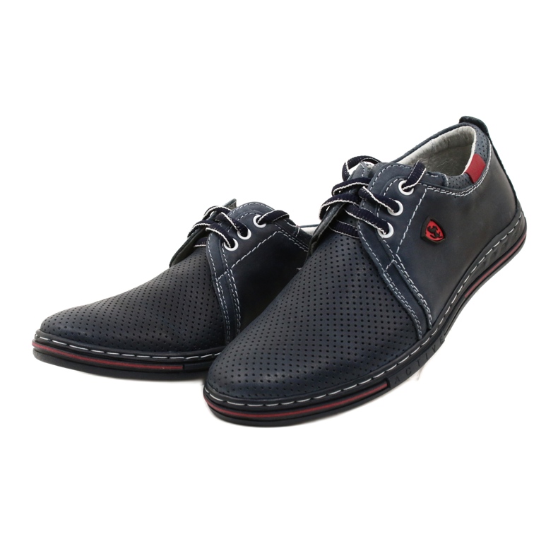 Polbut Zapatos de piel para hombre 343P, perforación, azul marino 2