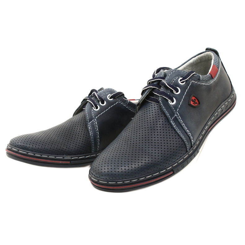 Polbut Zapatos de piel para hombre 343P, perforación, azul marino 5