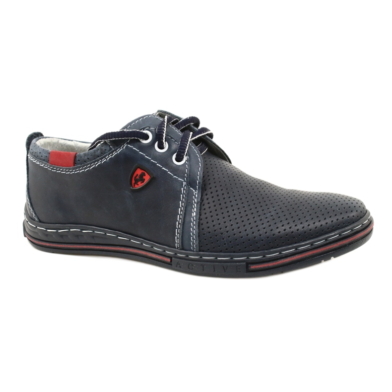 Polbut Zapatos de piel para hombre 343P, perforación, azul marino 4