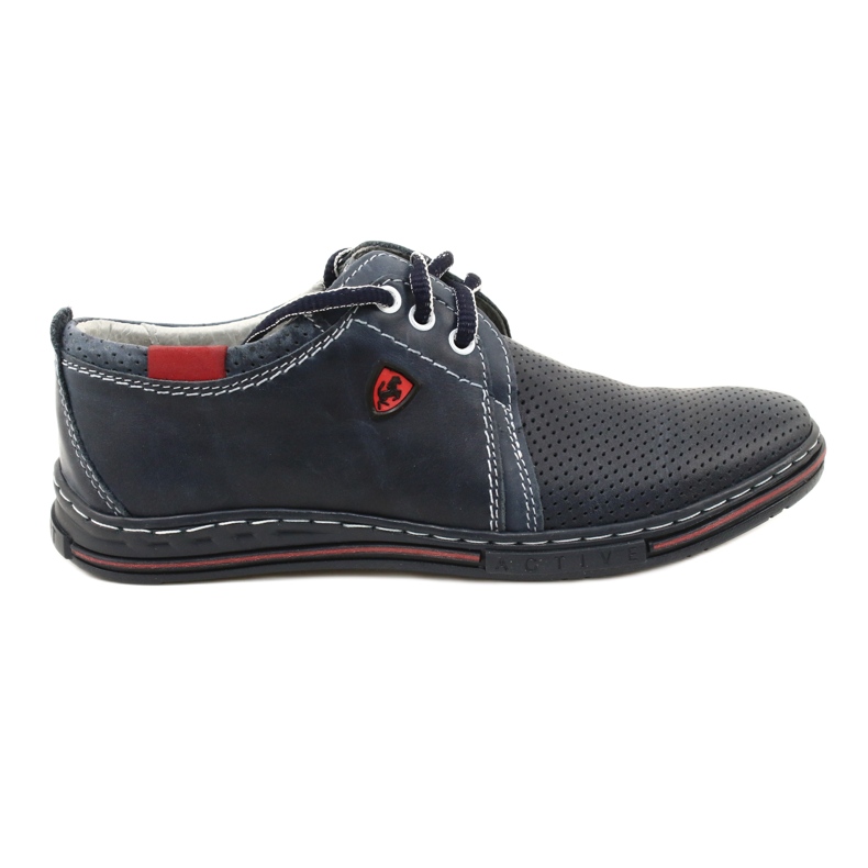 Polbut Zapatos de piel para hombre 343P, perforación, azul marino 3